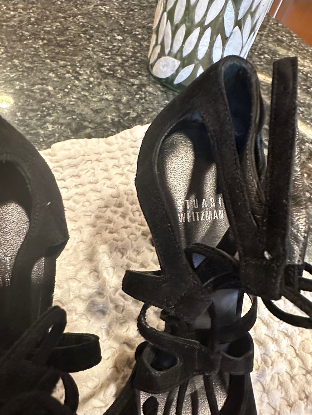 Stuart Weitzman Black Suede Lace-Up Pointed-Toe Heels - Picture 2 of 5